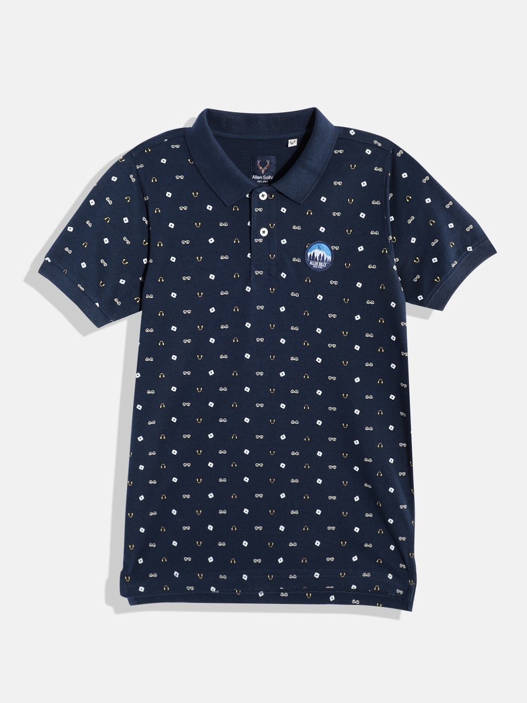 

Allen Solly Junior Boys Conversational Print Polo Collar T-shirt, Navy blue