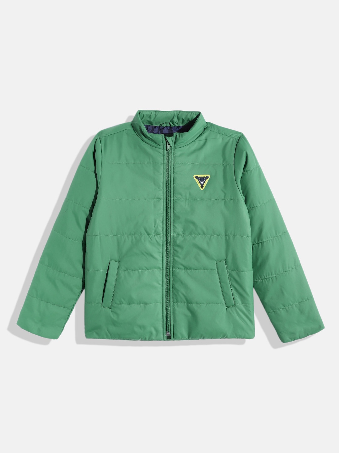 

Allen Solly Junior Boys Green Solid Mock Collar Padded Jacket