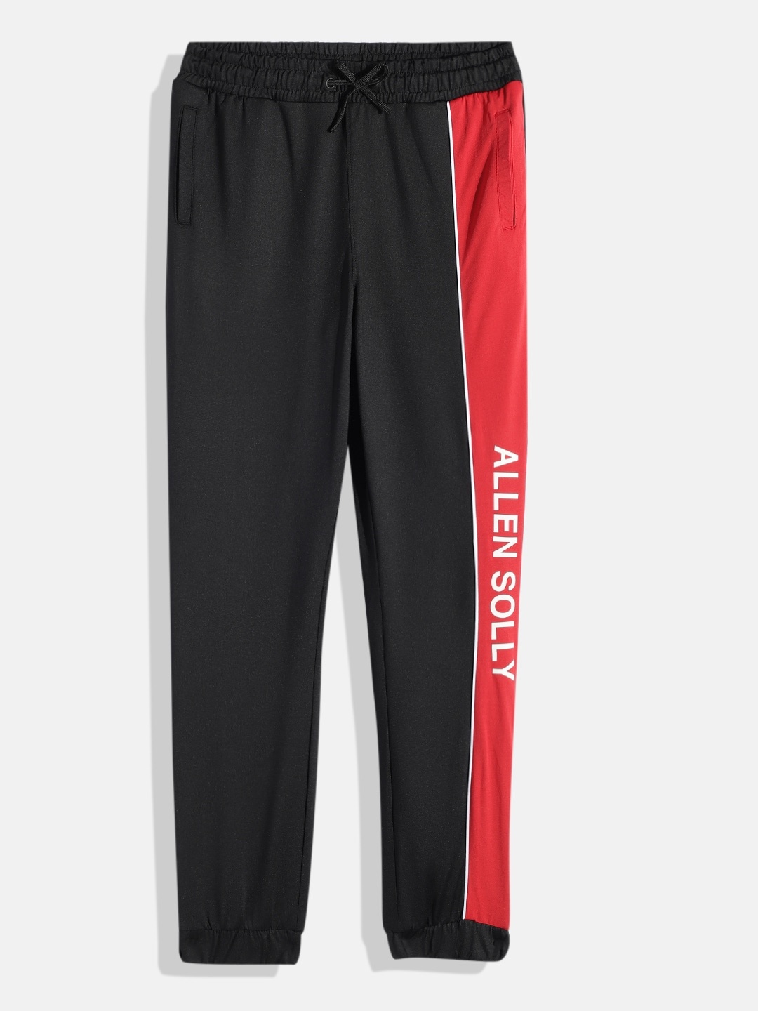 

Allen Solly Junior Boys Solid Mid-Rise Sports Joggers With Side Taping & Brand Logo Print, Black