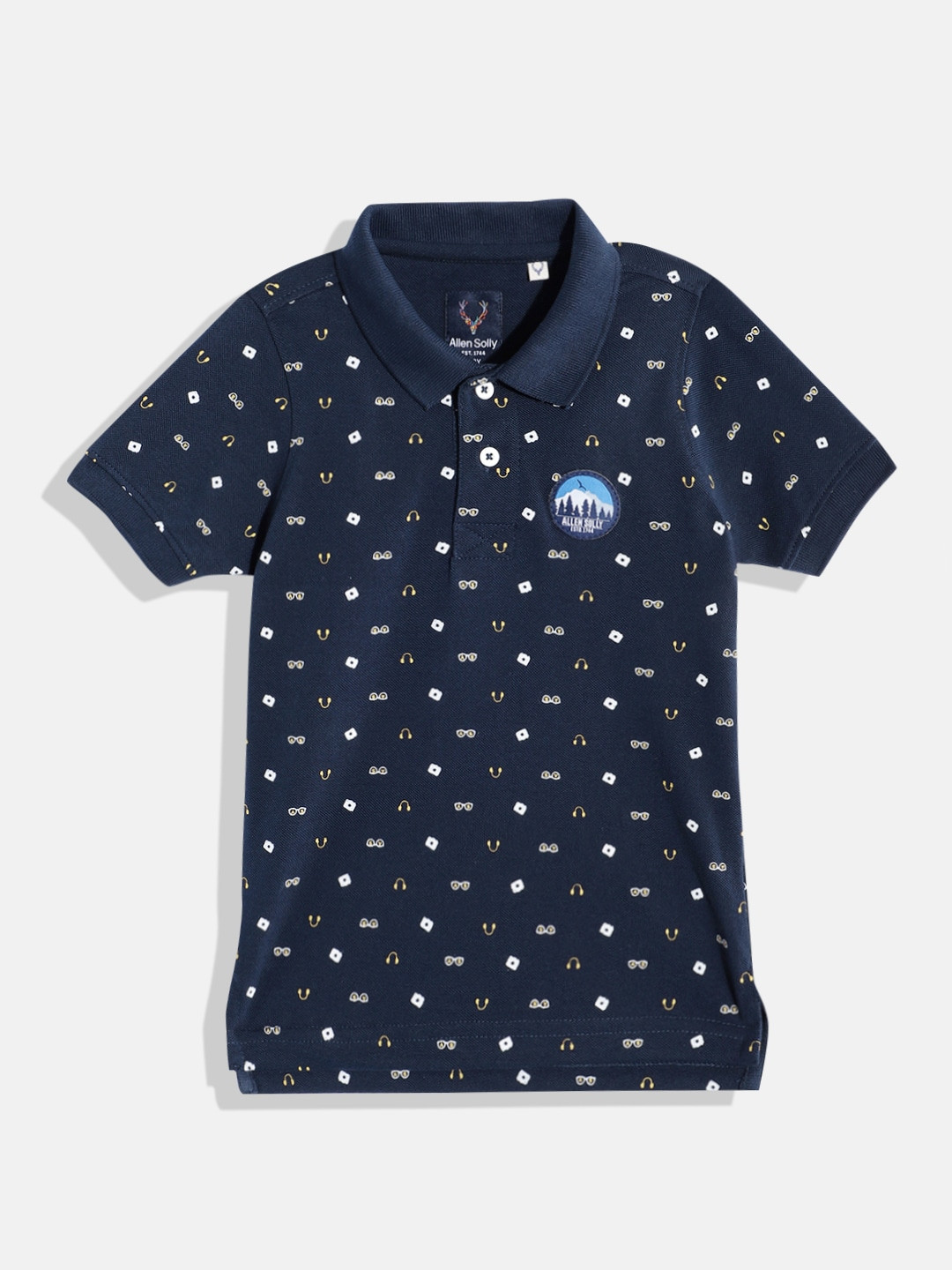 

Allen Solly Junior Boys Conversational Print Polo Collar T-shirt, Navy blue