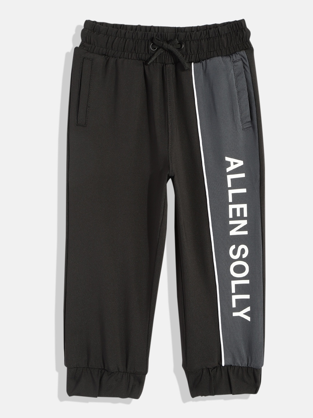

Allen Solly Junior Boys Black & Grey Brand Logo Printed Moisture Wicking Joggers