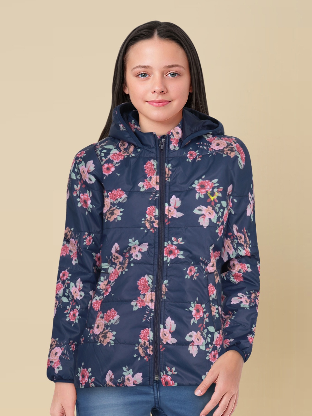 

Allen Solly Junior Girls Blue Floral Printed Puffer Jacket