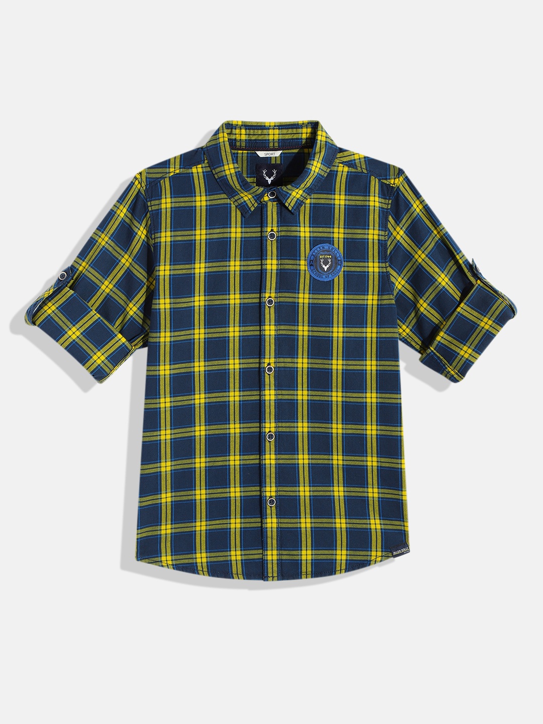 

Allen Solly Junior Boys Navy Blue & Yellow Checked Pure Cotton Casual Shirt