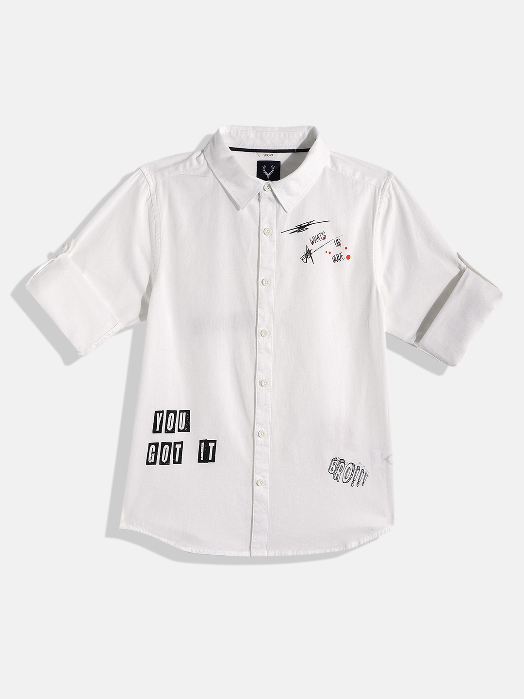 

Allen Solly Junior Boys White Typography Opaque Placement Print Pure Cotton Casual Shirt