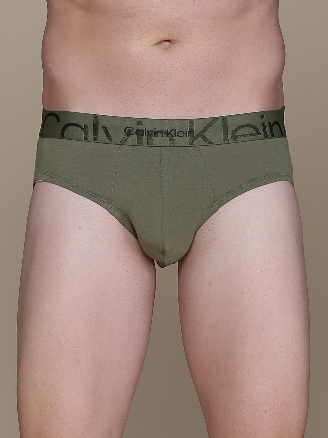 

Calvin Klein Underwear Men Olive Green Solid Low-Rise Knitted Hipster Briefs