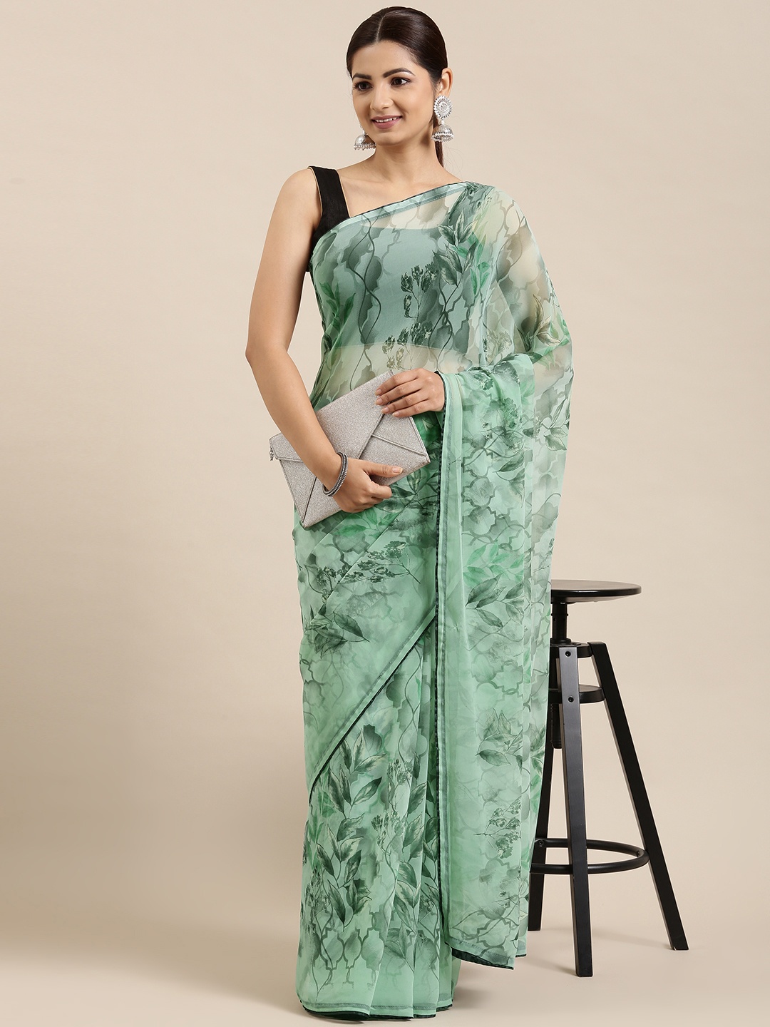 

Pothys Sea Green Floral Pure Chiffon Saree
