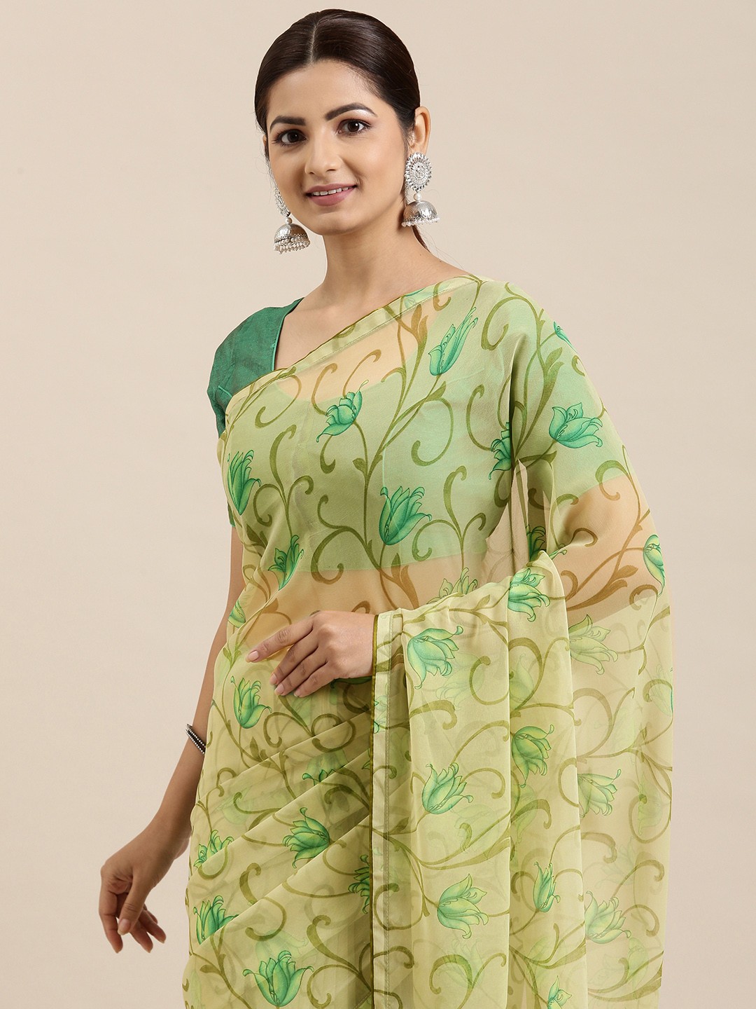 

Pothys Green Floral Pure Chiffon Saree