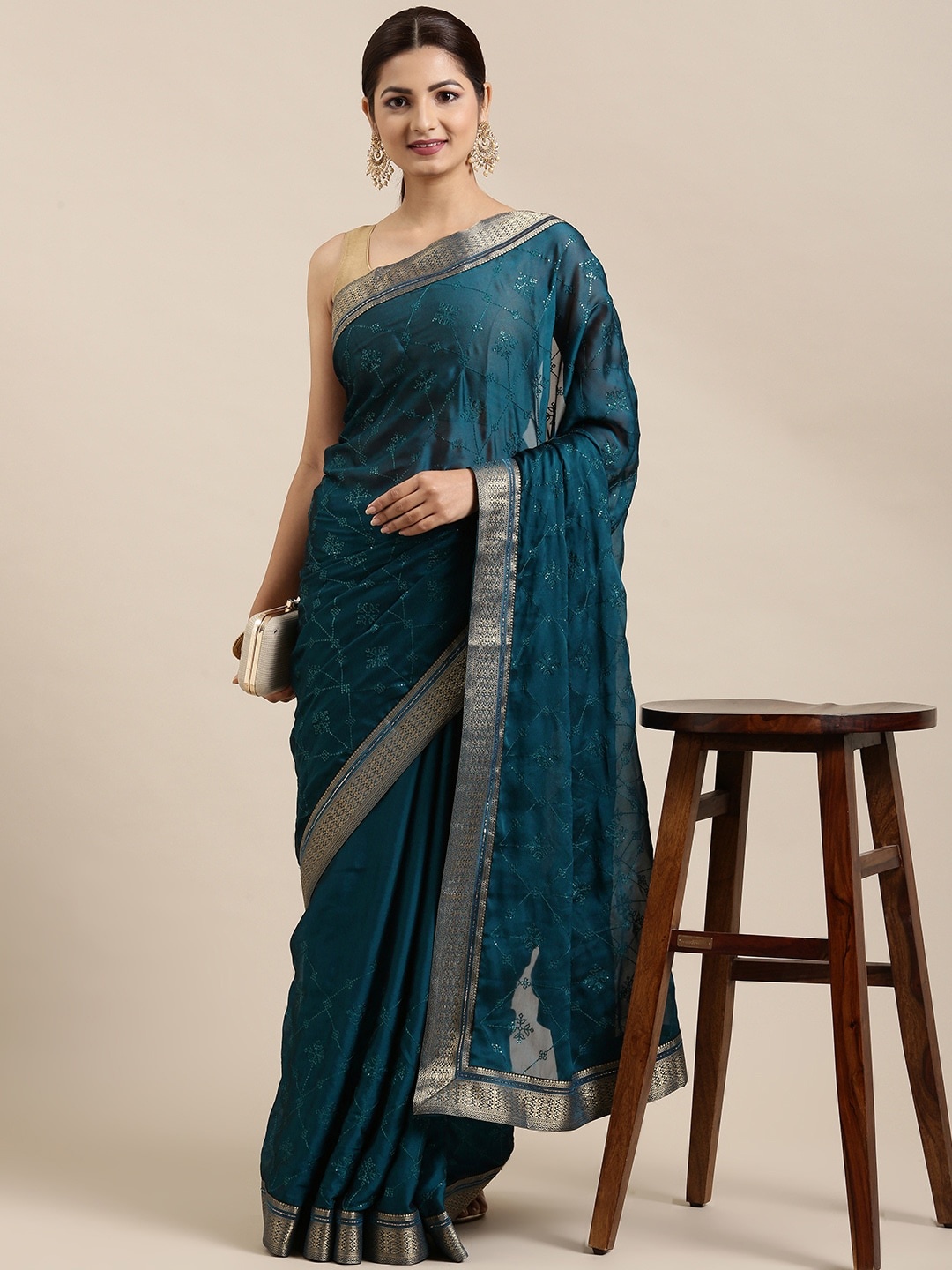 

Pothys Blue Ethnic Motifs Zari Pure Chiffon Saree