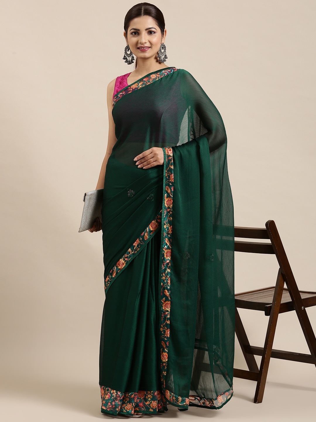 

Pothys Green Floral Sequinned Pure Chiffon Saree