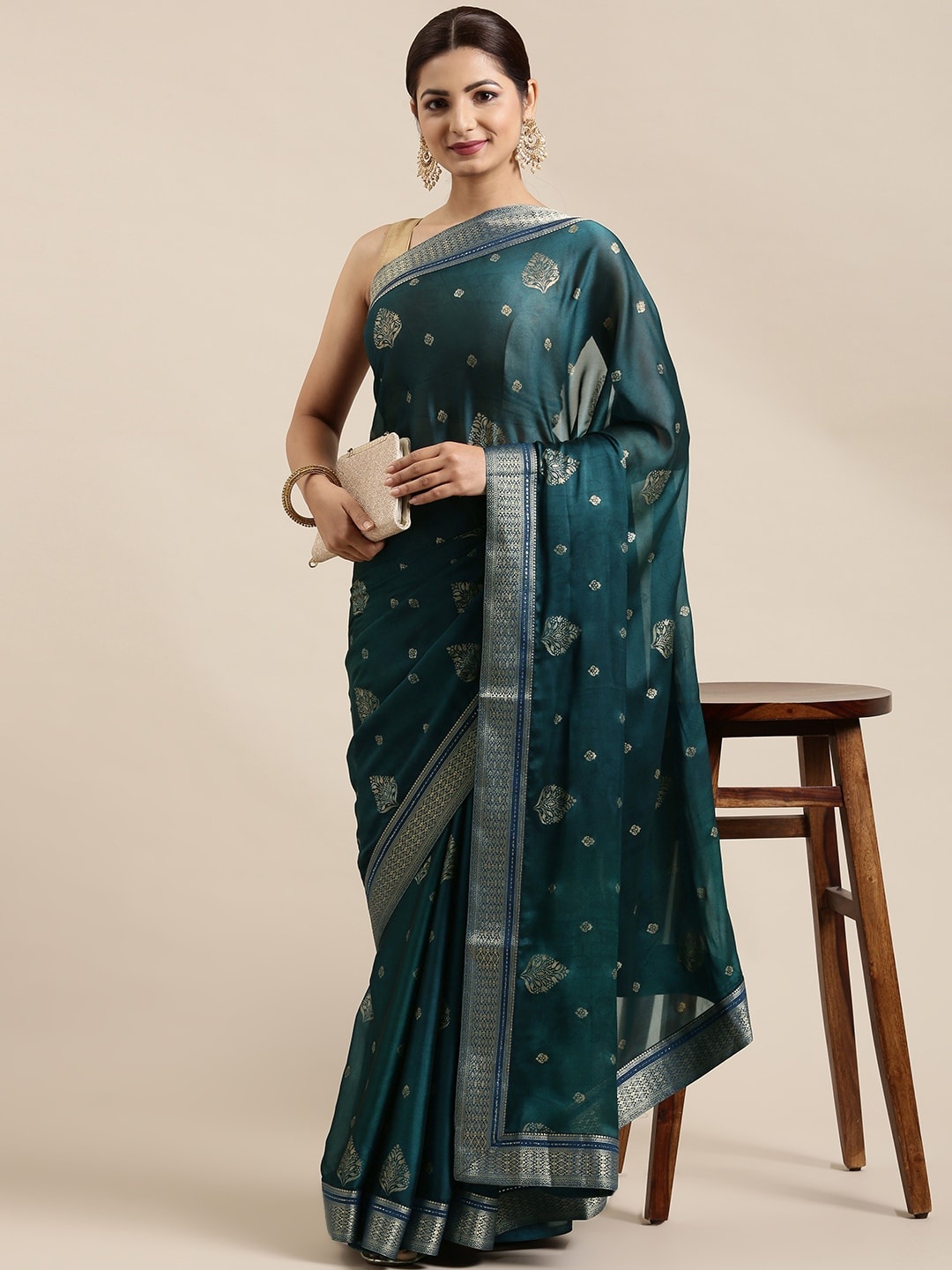 

Pothys Blue Ethnic Motifs Zari Pure Chiffon Saree