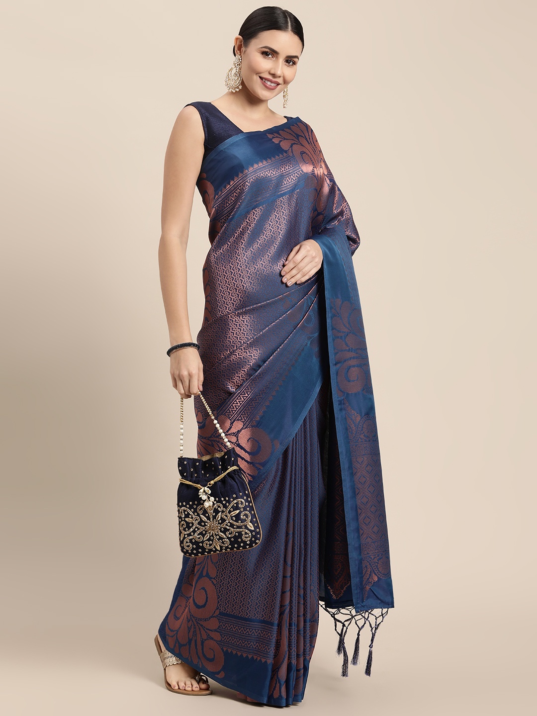 

Pothys Blue & Golden Woven Design Banarasi Saree