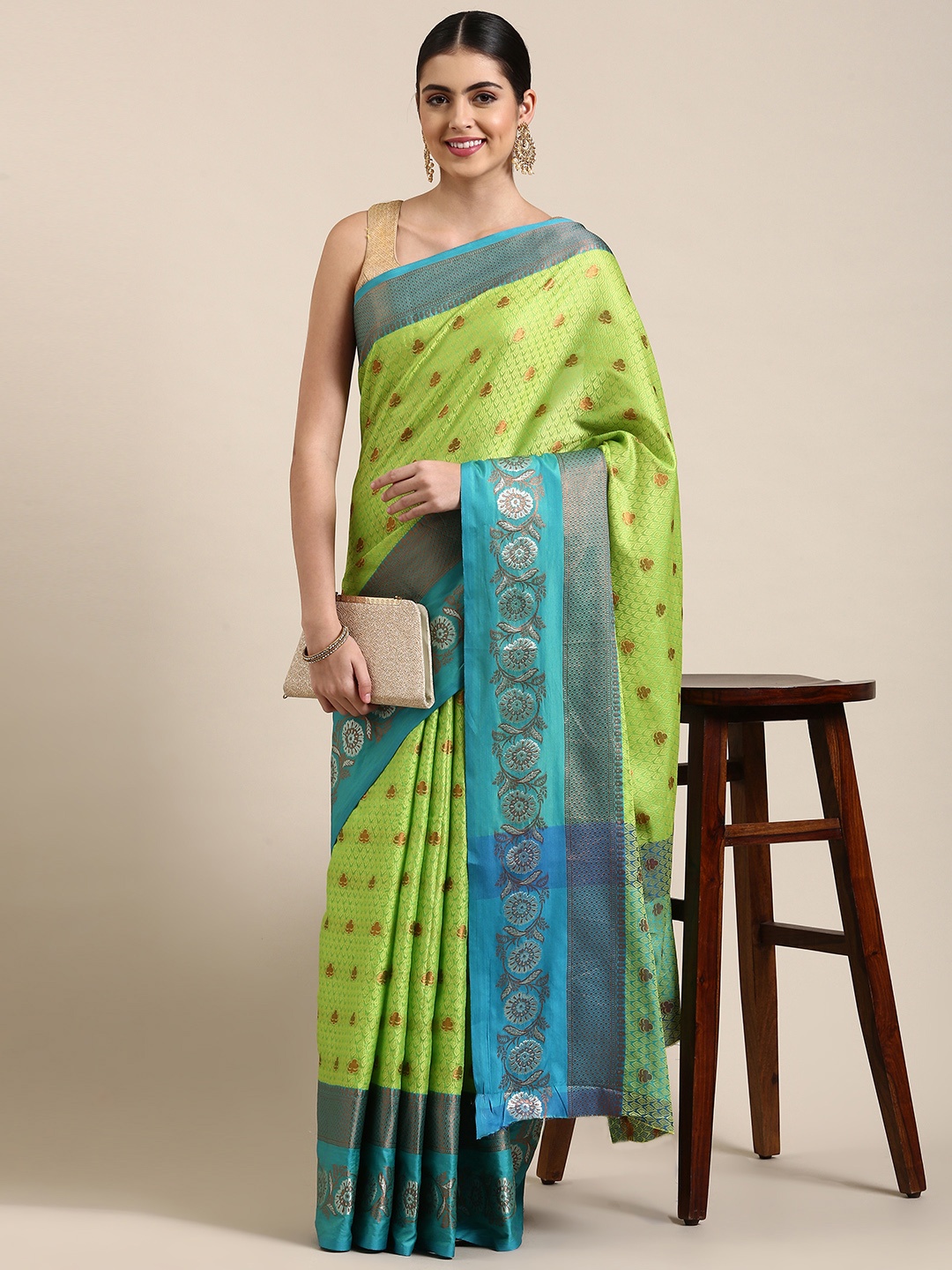 

Pothys Green & Blue Ethnic Motifs Jute Silk Saree