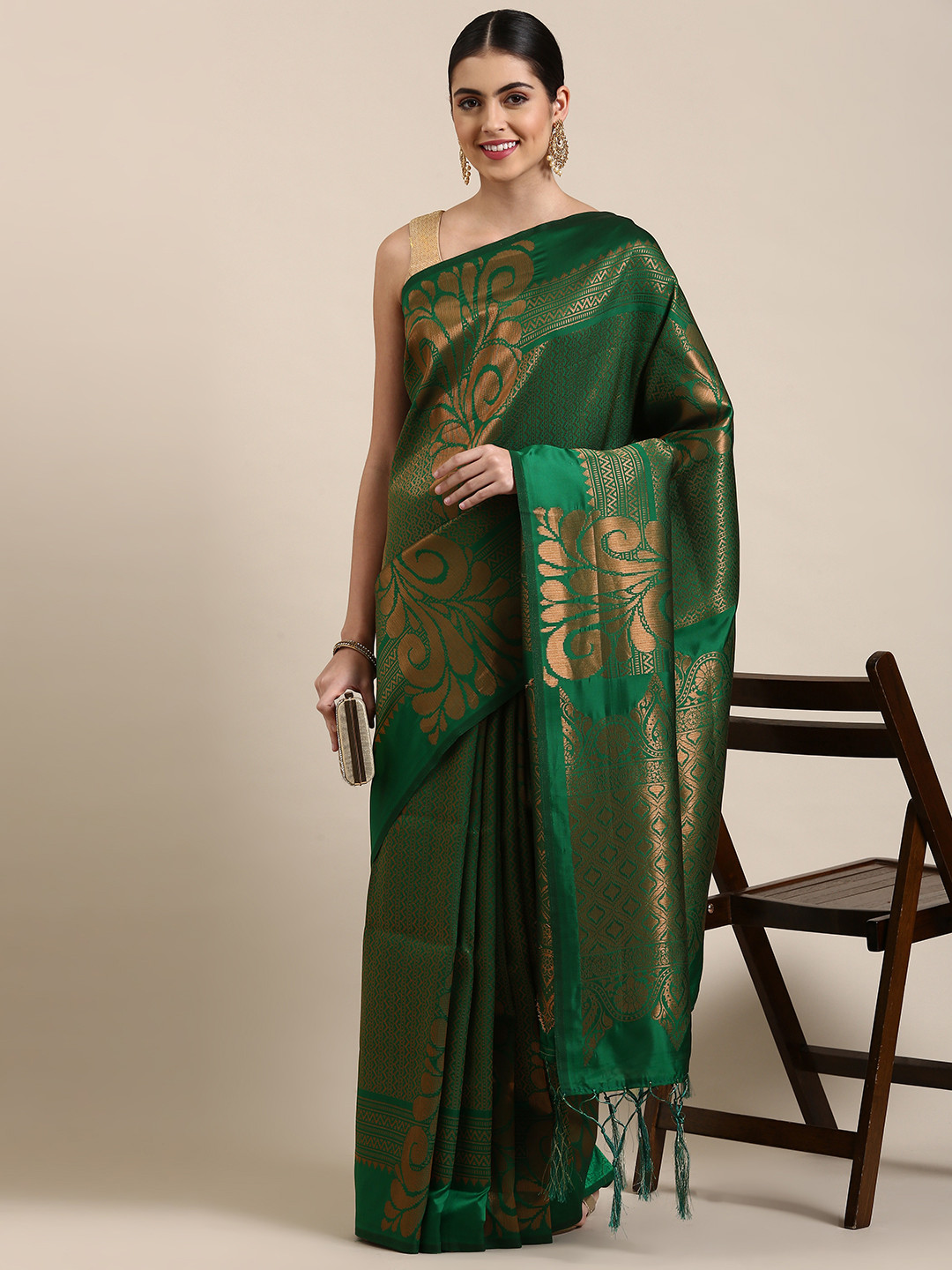 

Pothys Green Ethnic Motifs Art Silk Banarasi Saree