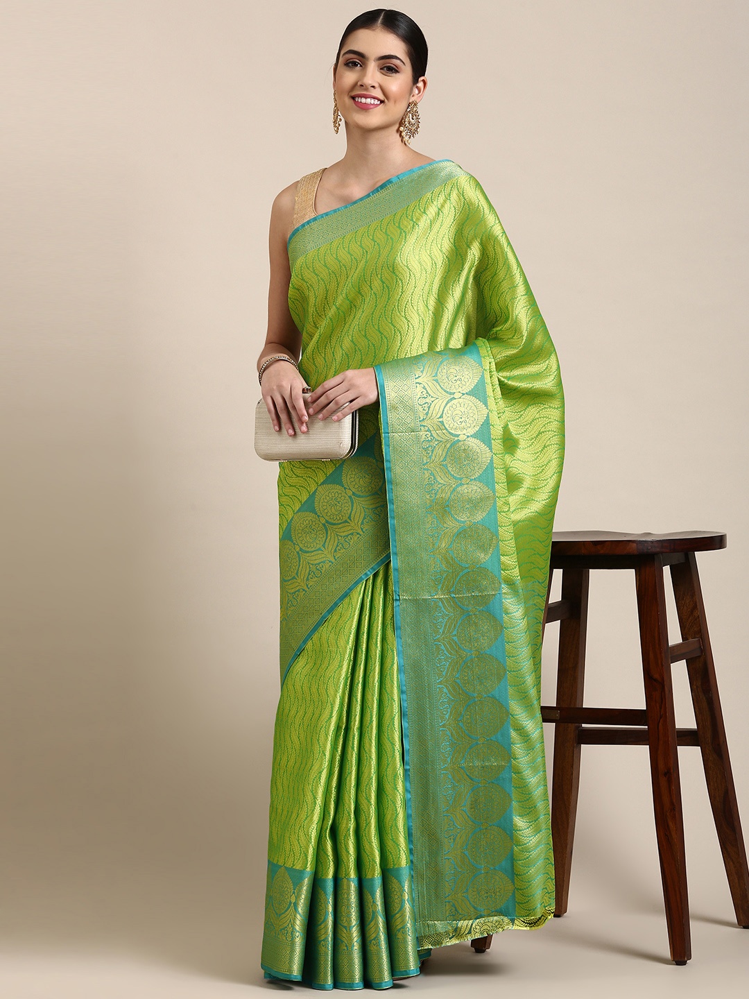 

Pothys Green & Blue Ethnic Motifs Jute Silk Saree