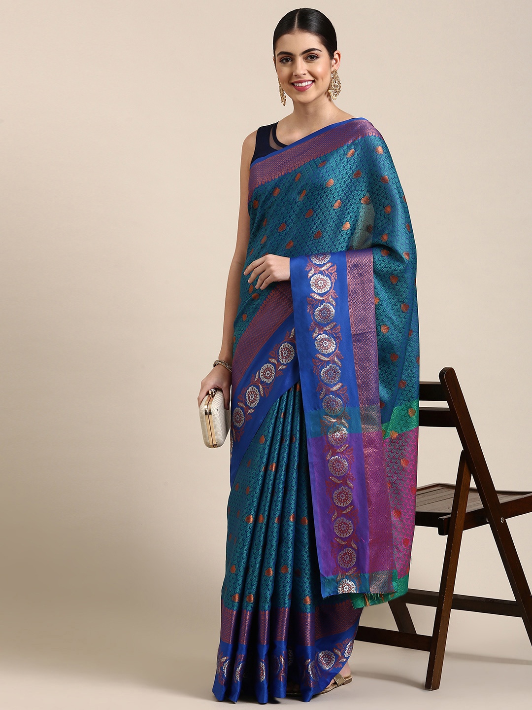 

Pothys Blue & Purple Ethnic Motifs Jute Silk Saree