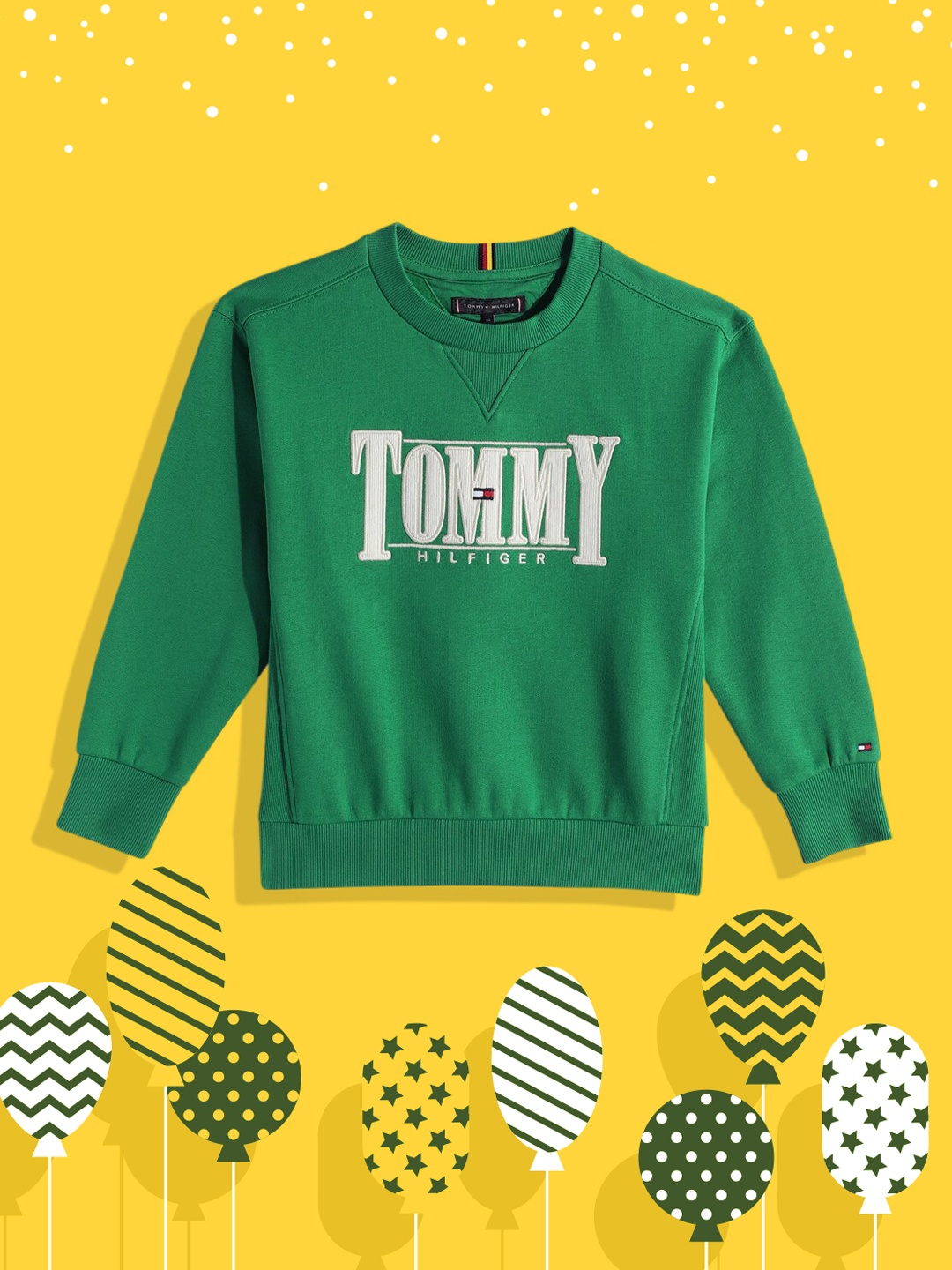 

Tommy Hilfiger Boys Green Brand Logo Self Design Applique Sweatshirt