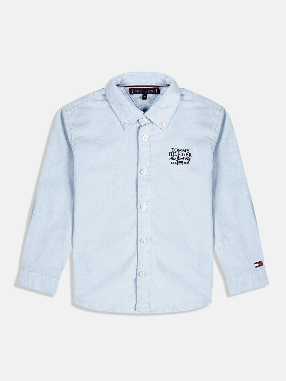 

Tommy Hilfiger Boys Blue Brand Logo Embroidered Pure Cotton Oxford Shirt
