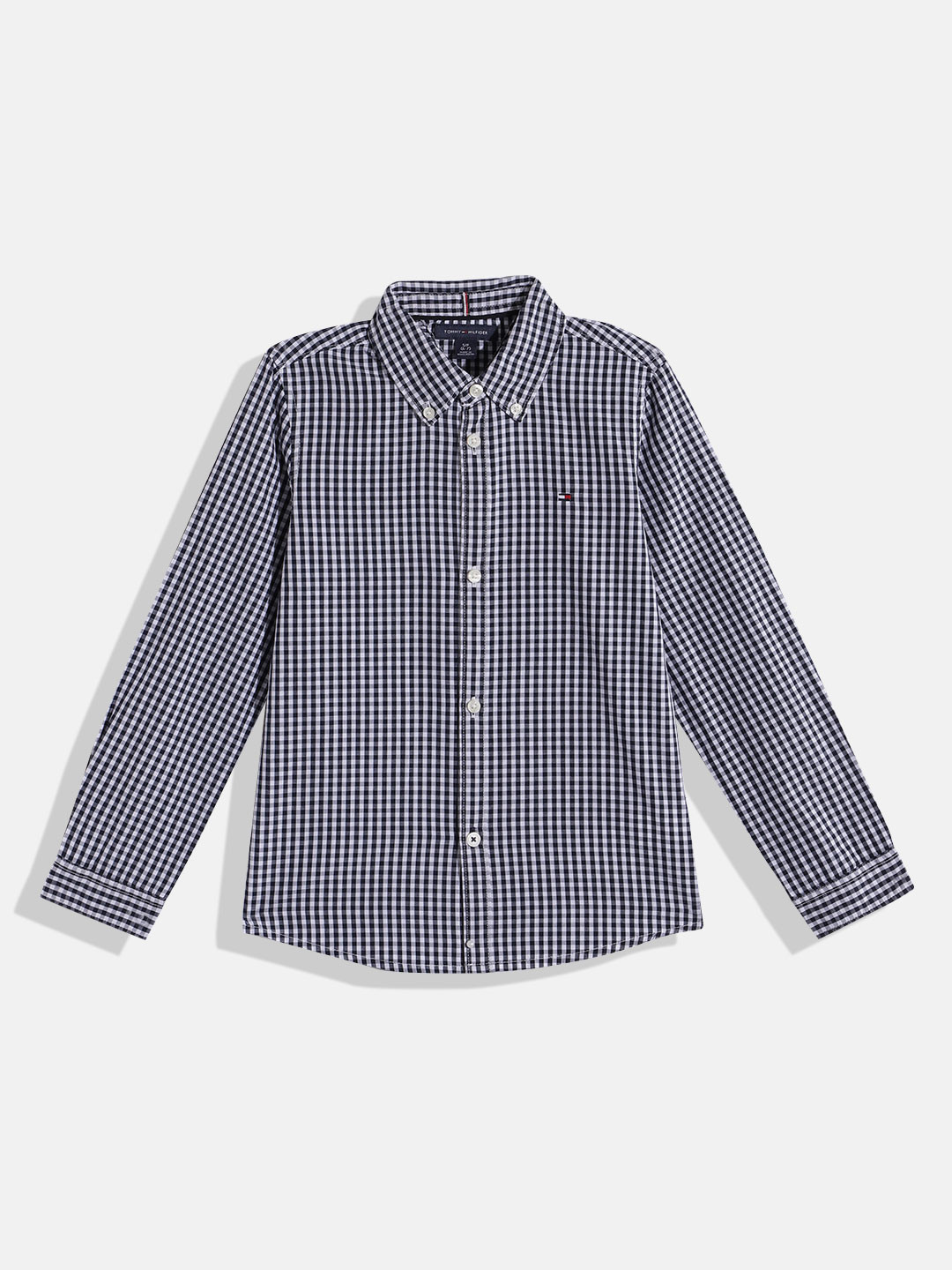 

Tommy Hilfiger Boys Pure Cotton Micro Checks Opaque Checked Casual Shirt, Navy blue