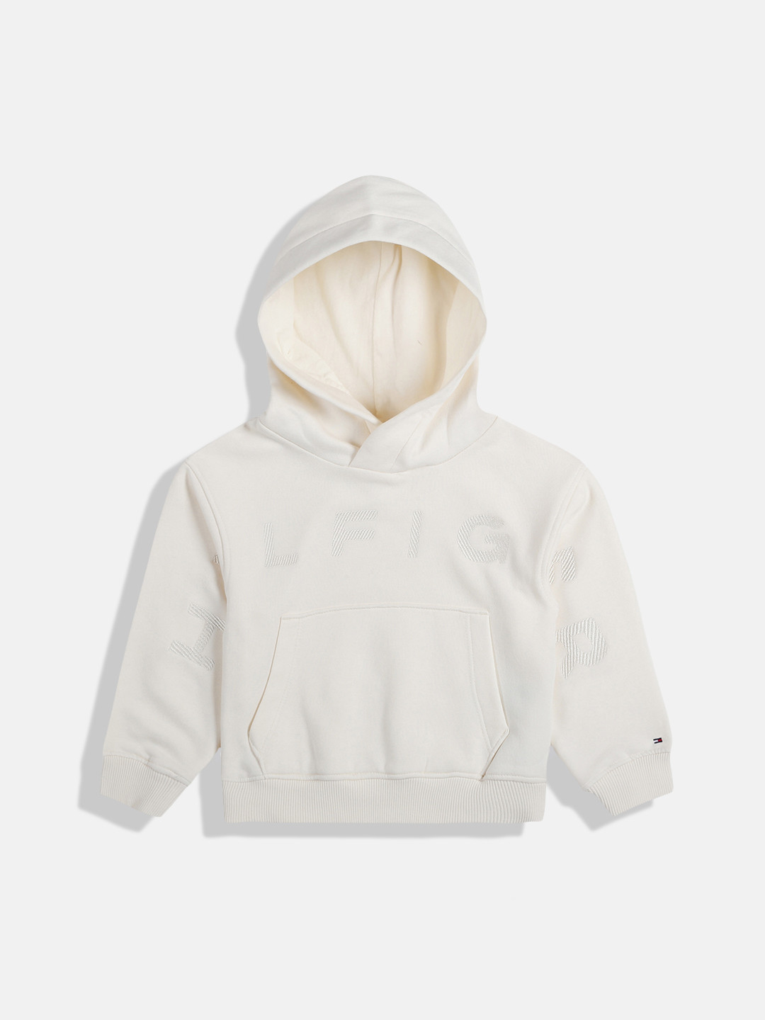 

Tommy Hilfiger Girls Off White Brand Logo Embroidered Hooded Sweatshirt
