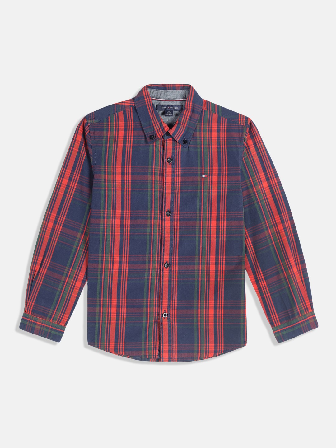 

Tommy Hilfiger Boys Red & Navy Blue Tartan Checks Pure Cotton Casual Shirt