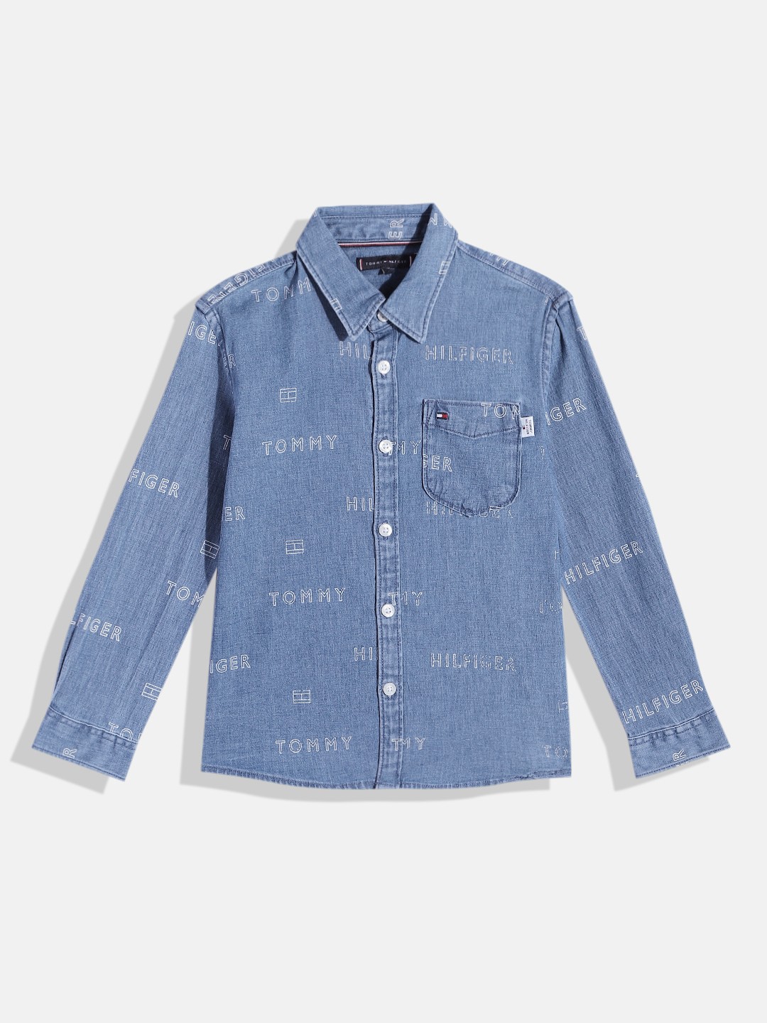 

Tommy Hilfiger Boys Brand Logo Laser Print Denim Shirt, Blue