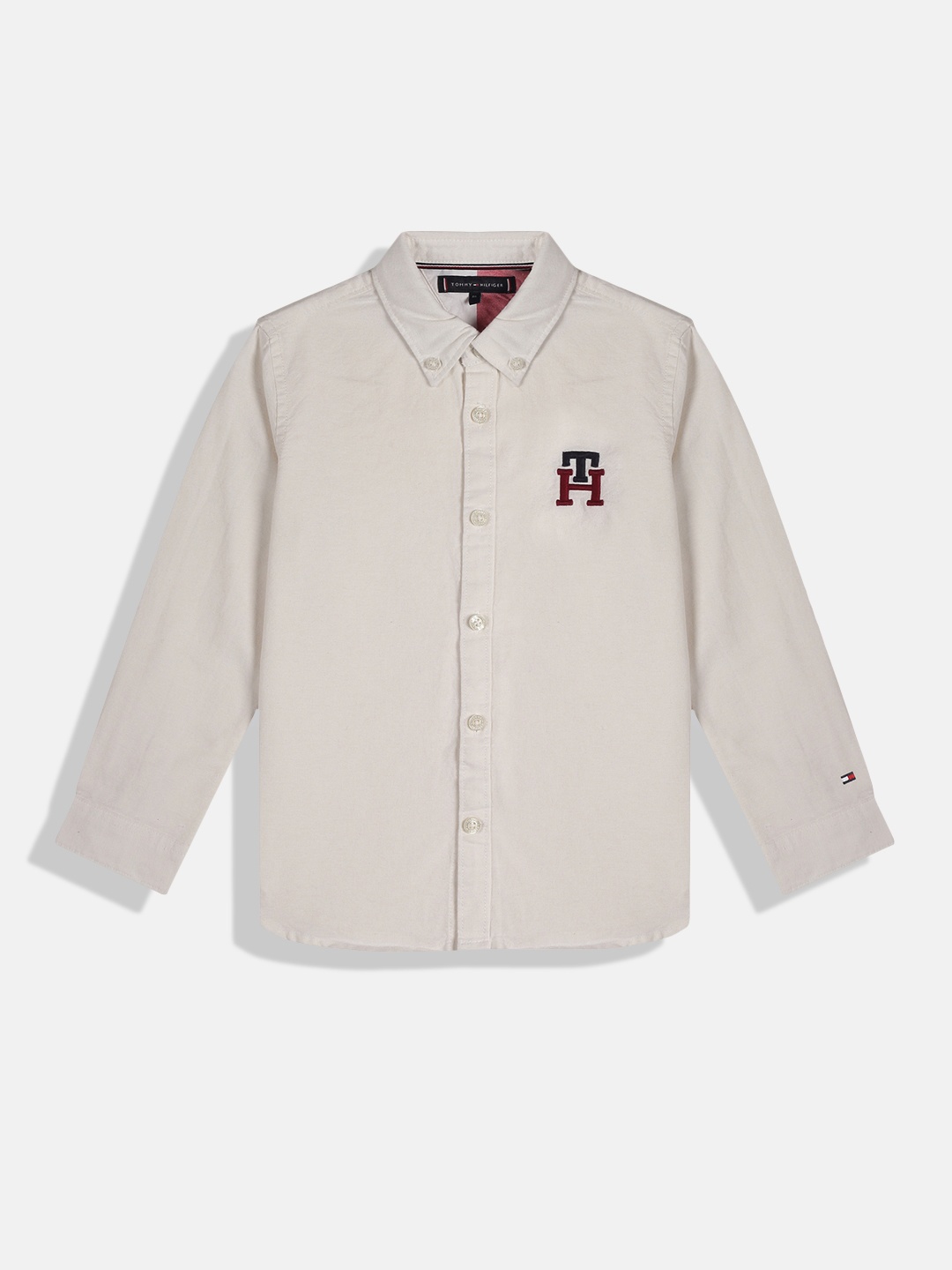 

Tommy Hilfiger Boys Off White Brand Logo Embroidered Pure Cotton Oxford Shirt