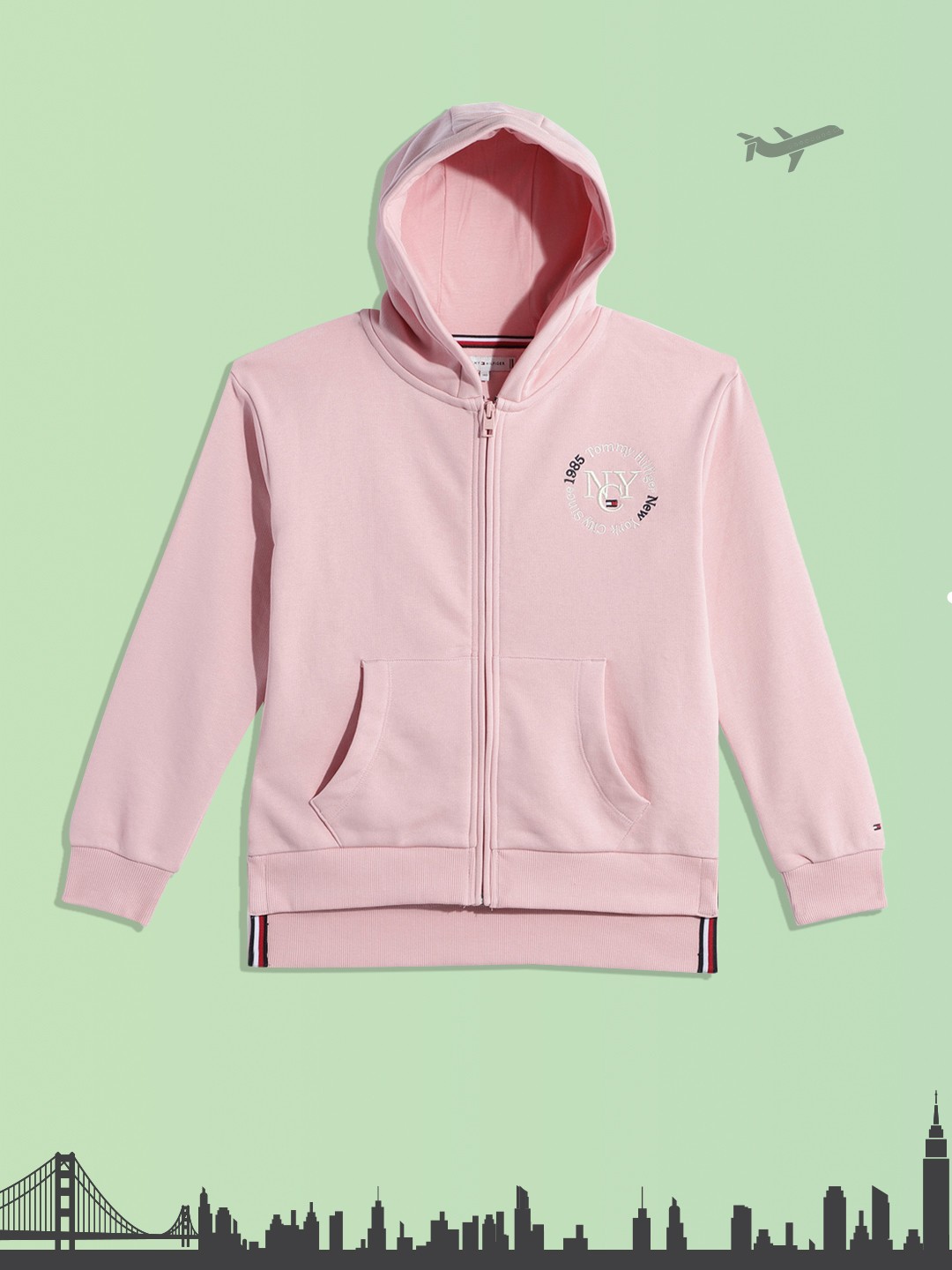 

Tommy Hilfiger Girls Pink Hooded Solid Sweatshirt