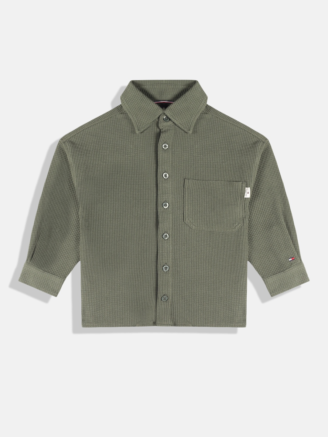 

Tommy Hilfiger Boys Green Self Waffle Design Pure Cotton Casual Shirt