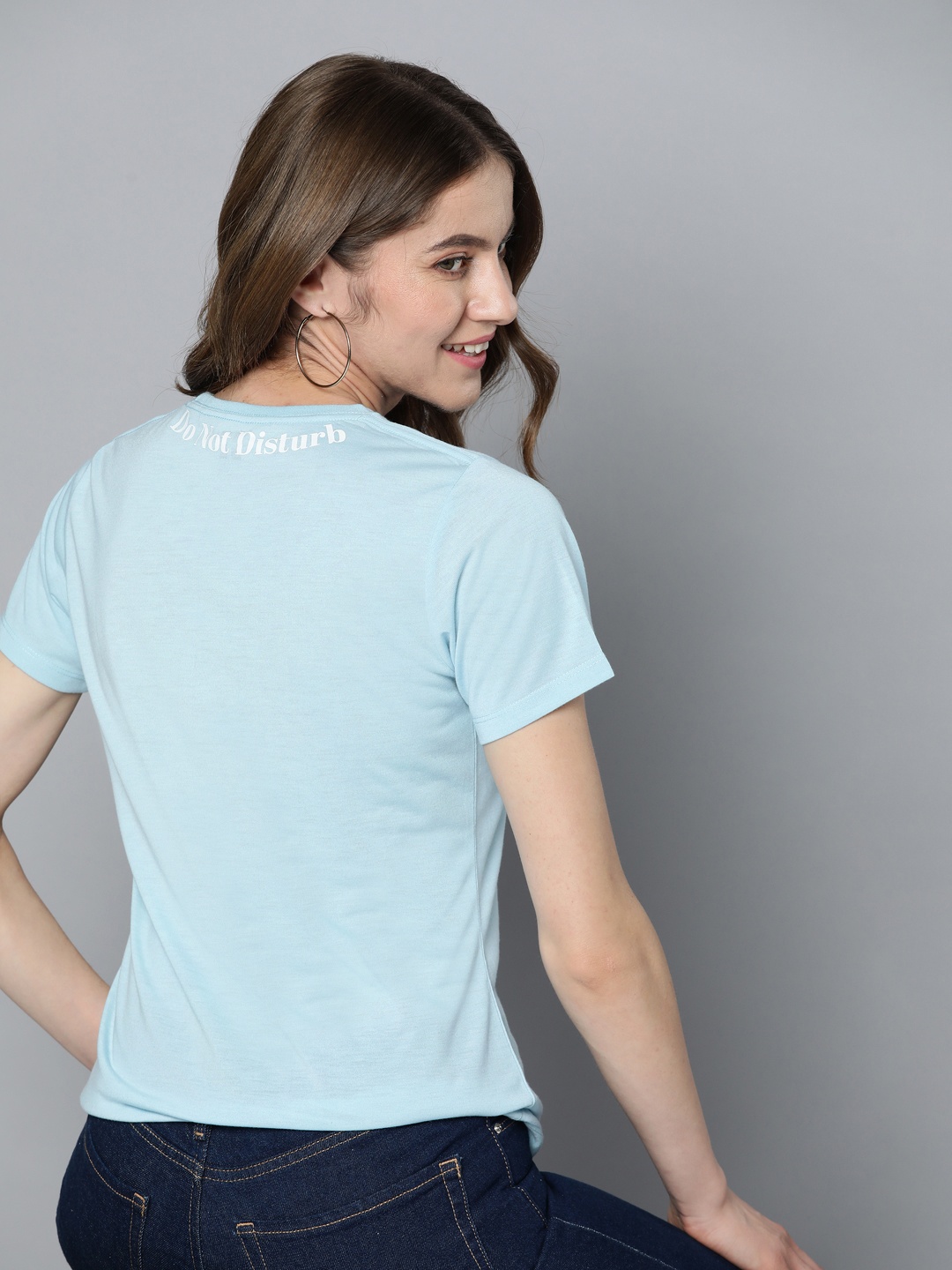 

HERE&NOW Women Blue Typography Printed T-shirt