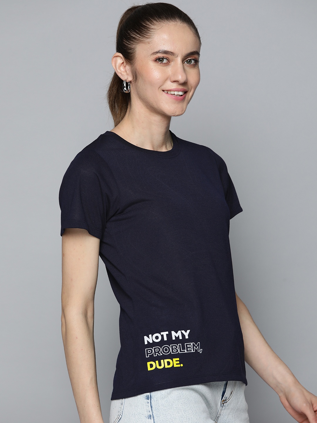 

HERE&NOW Women Navy Blue Typography Printed T-shirt