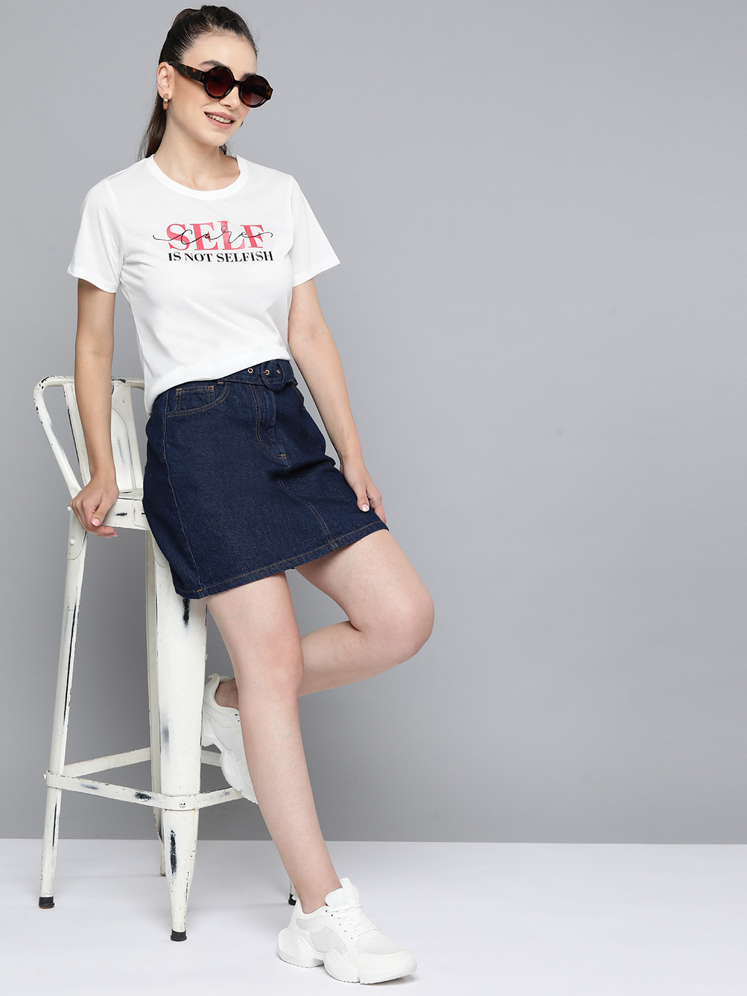 

HERE&NOW Women White Typography Printed T-shirt