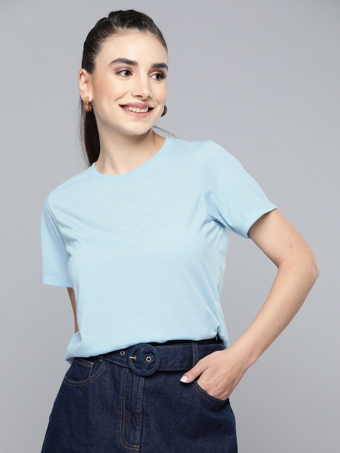 

HERE&NOW Women Blue Solid T-shirt