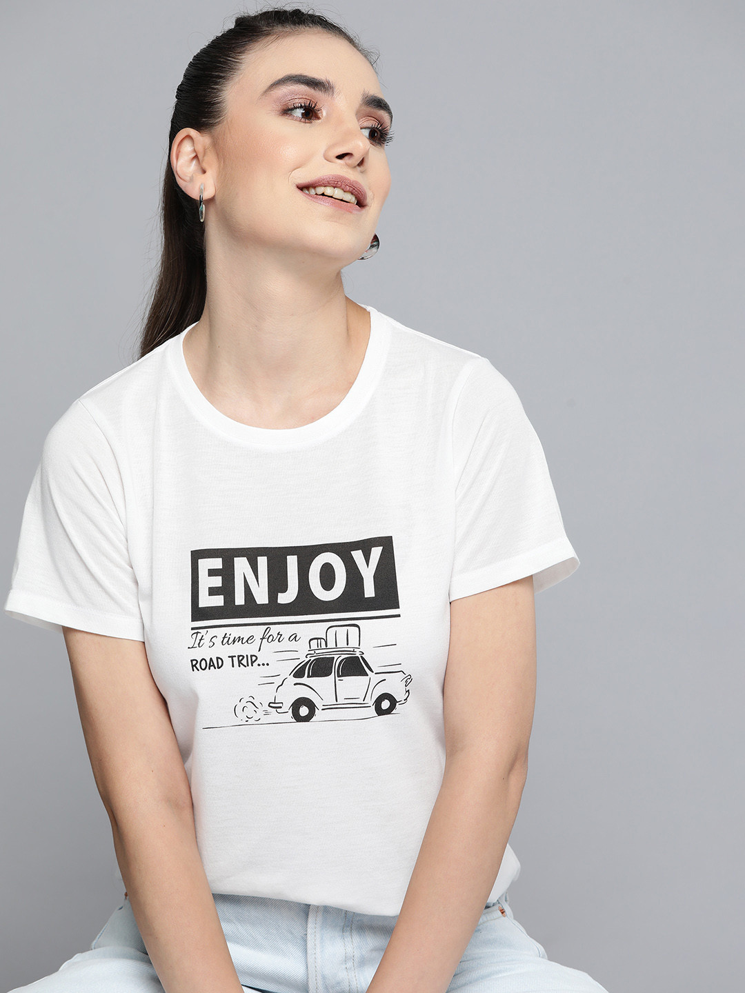

HERE&NOW Women White Typography Printed T-shirt