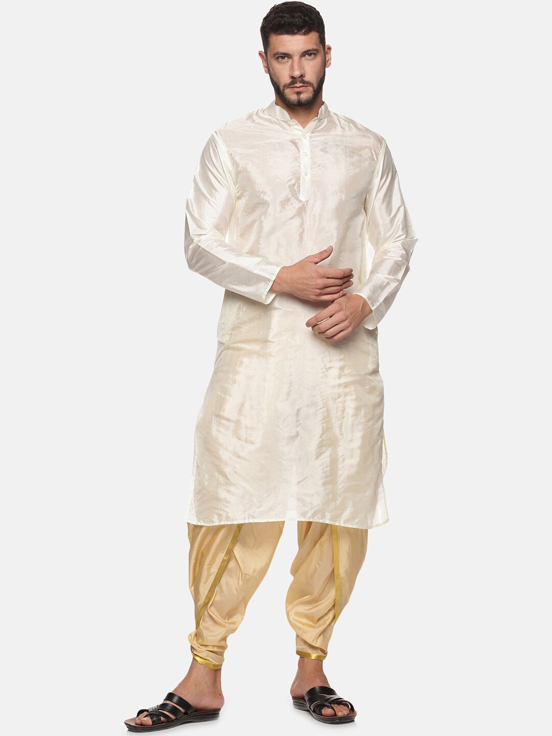 

Sethukrishna Men Cream-Coloured Kurta with Dhoti Pants