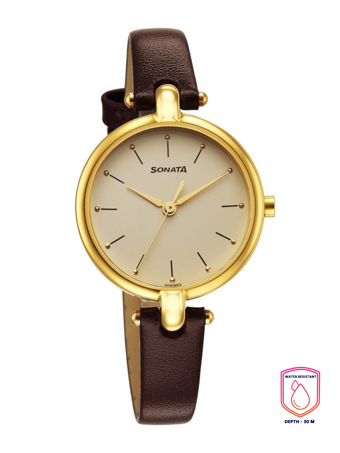 

Sonata Women Brass Dial & Leather Straps Analogue Watch 87043YL02W, Champagne