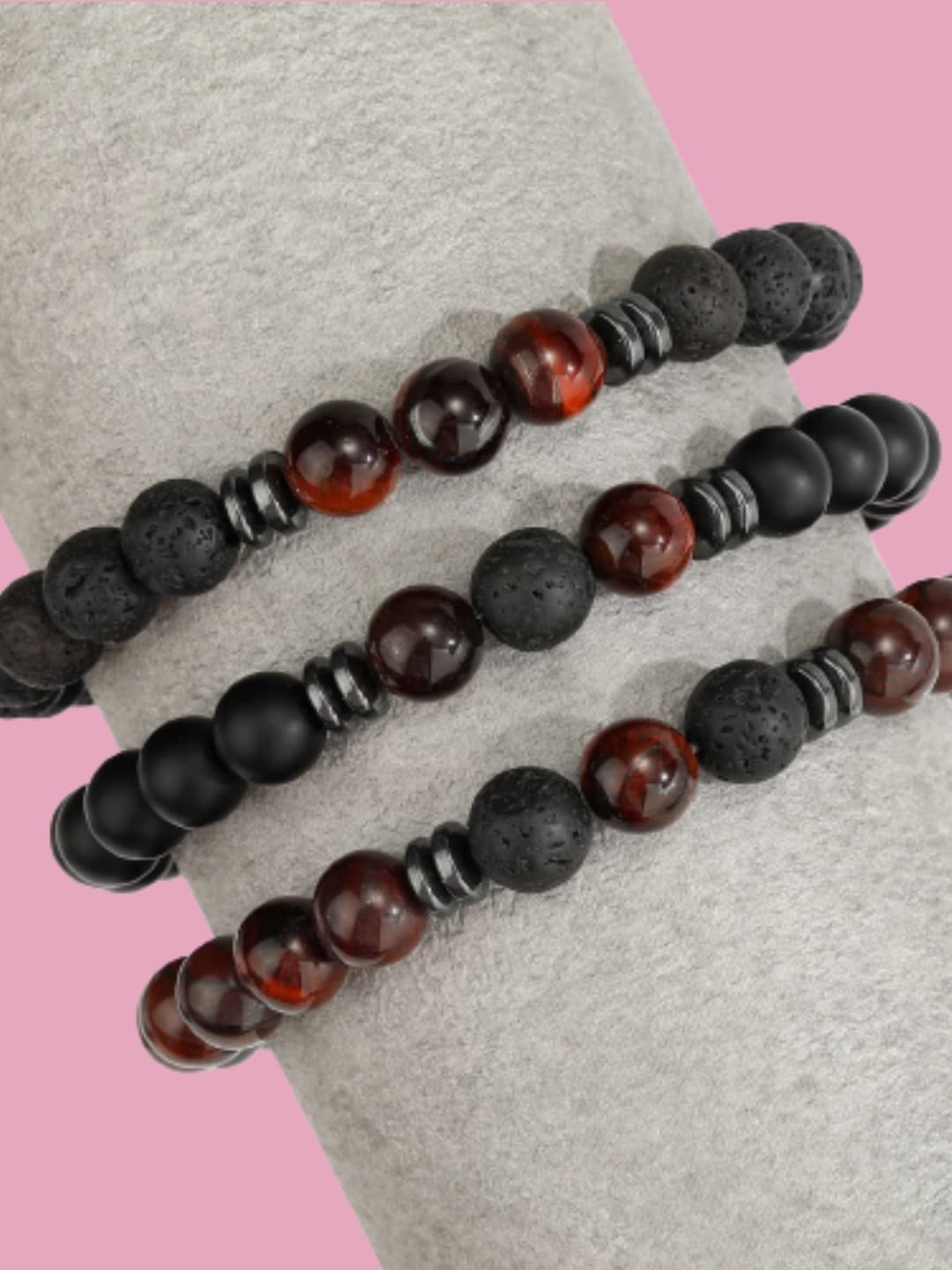 

HOT AND BOLD Unisex Set Of 3 Black & Brown Tigers Eye Bracelet