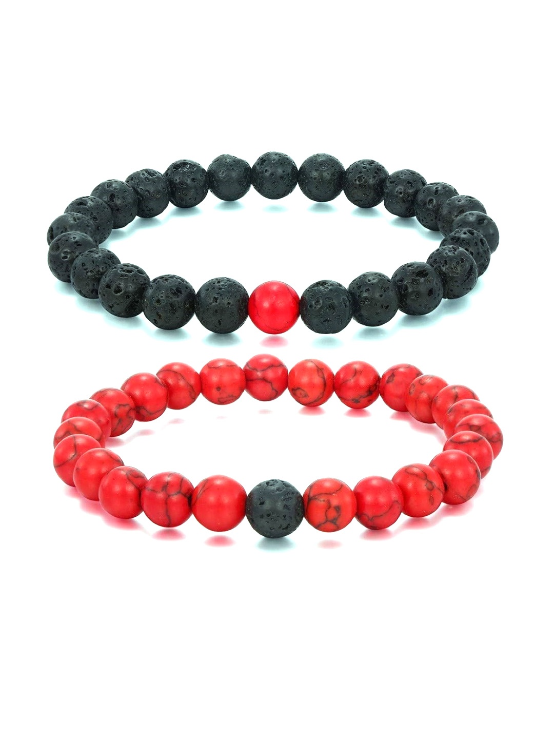 

HOT AND BOLD Women Set Of 2 Red & Black Turquoise Bracelet