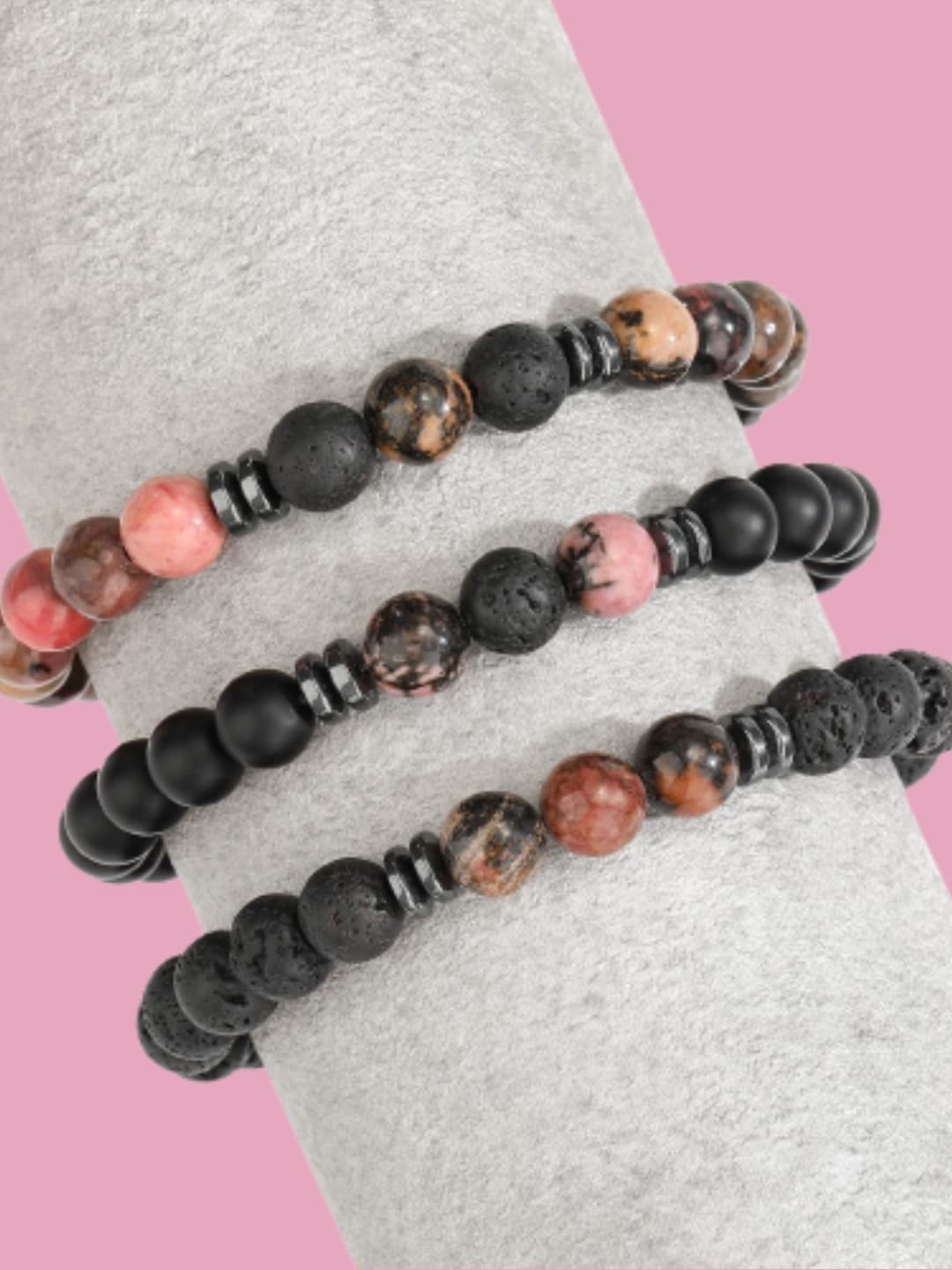 

HOT AND BOLD Women Set of 3 Black & Brown Onyx Bracelets