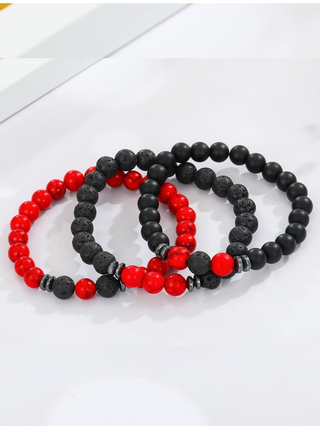

HOT AND BOLD Men 3 Black & Red Turquoise Bracelet