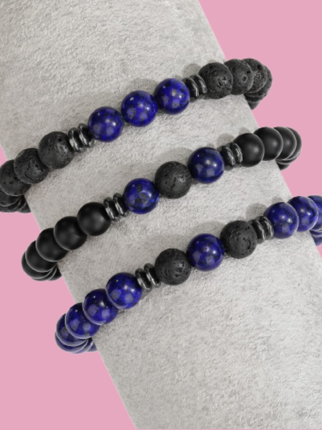 

HOT AND BOLD Women Set Of 3 Black & Blue Lapis Lazuli Bracelet