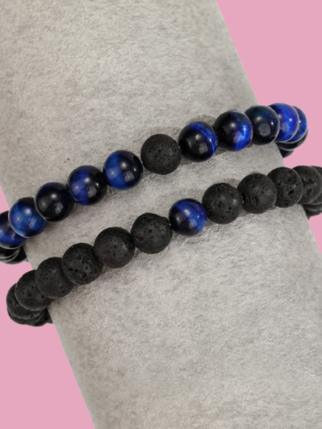 

HOT AND BOLD Men 2 Black & Blue Tigers Eye Bracelet