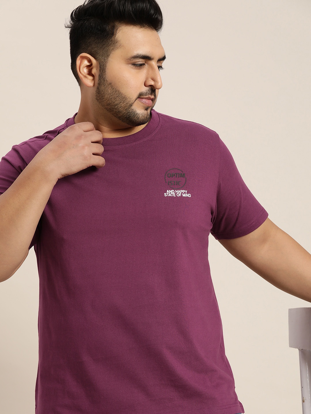 

Sztori Men Plus Size Purple & Black Pure Cotton Typography Emboss Printed T-shirt
