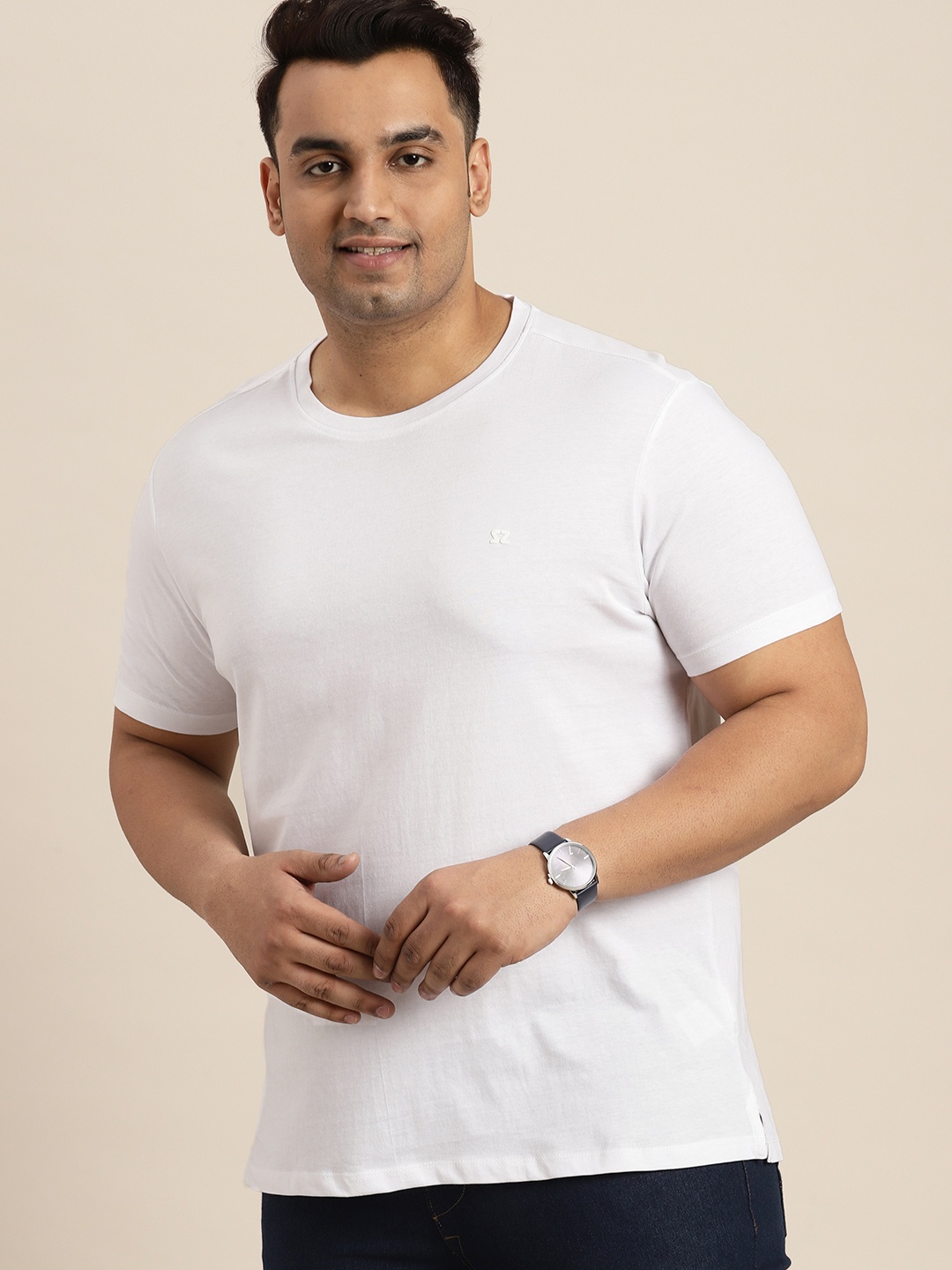 

Sztori Men Plus Size Pure Cotton T-shirt, White