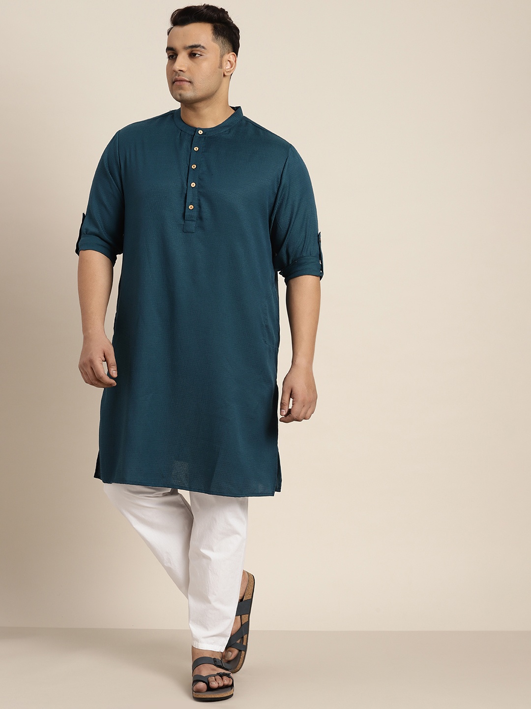 

Sztori Men Plus Size Self-Striped Kurta, Teal