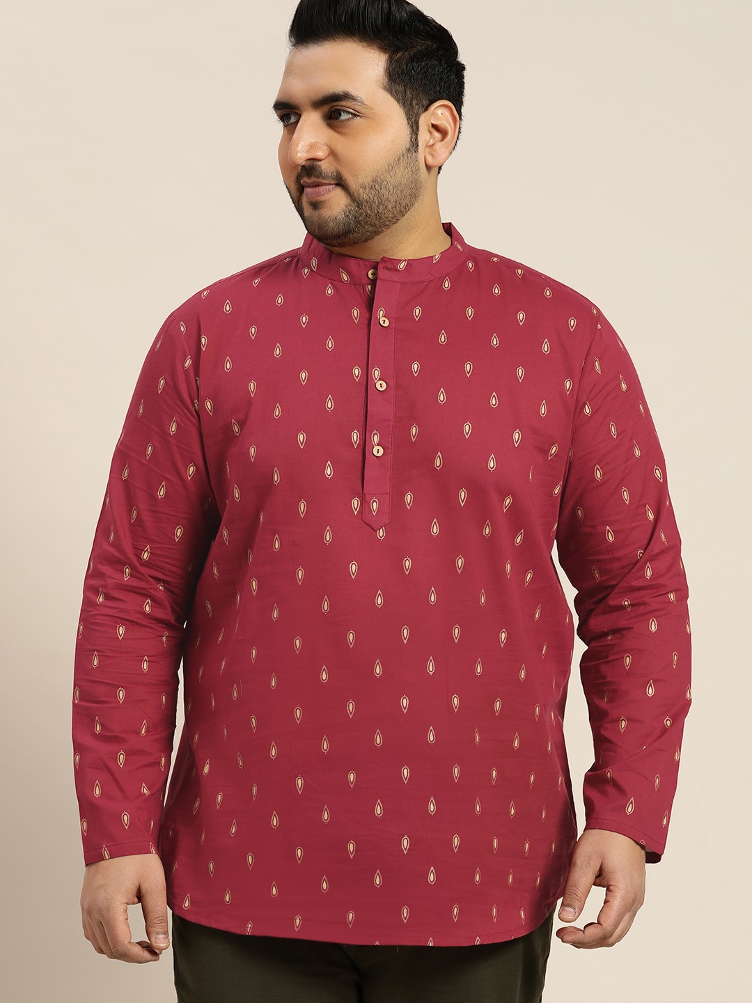 

Sztori Plus Size Men Pure Cotton Ethnic Motifs Printed Kurta, Red