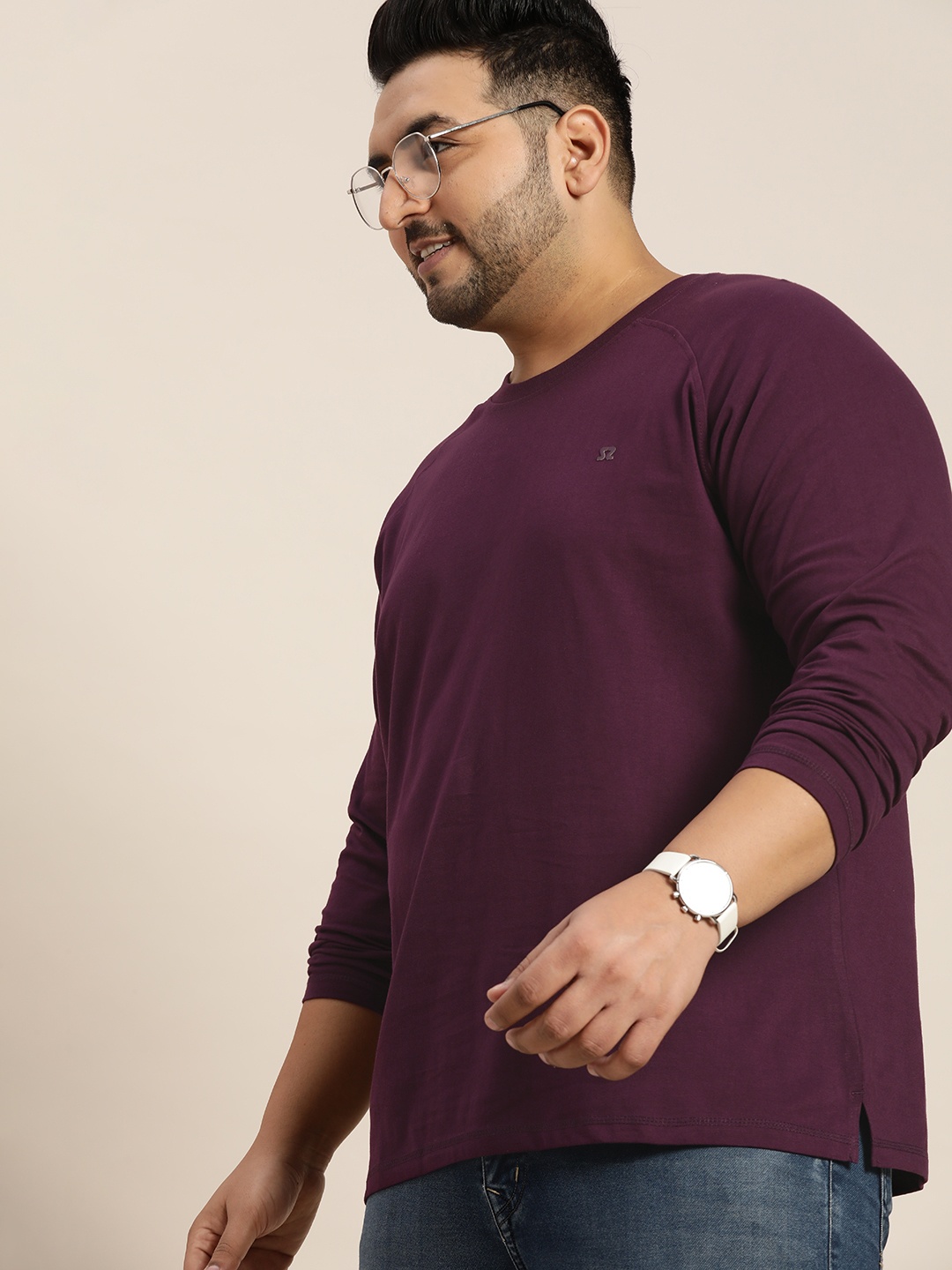 

Sztori Men Plus Size Purple Pure Cotton Solid T-shirt