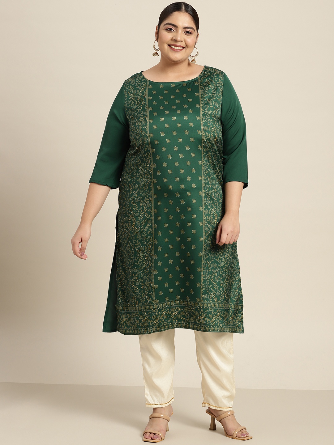 

Sztori Women Plus Size Ethnic Motifs Printed Kurta, Green