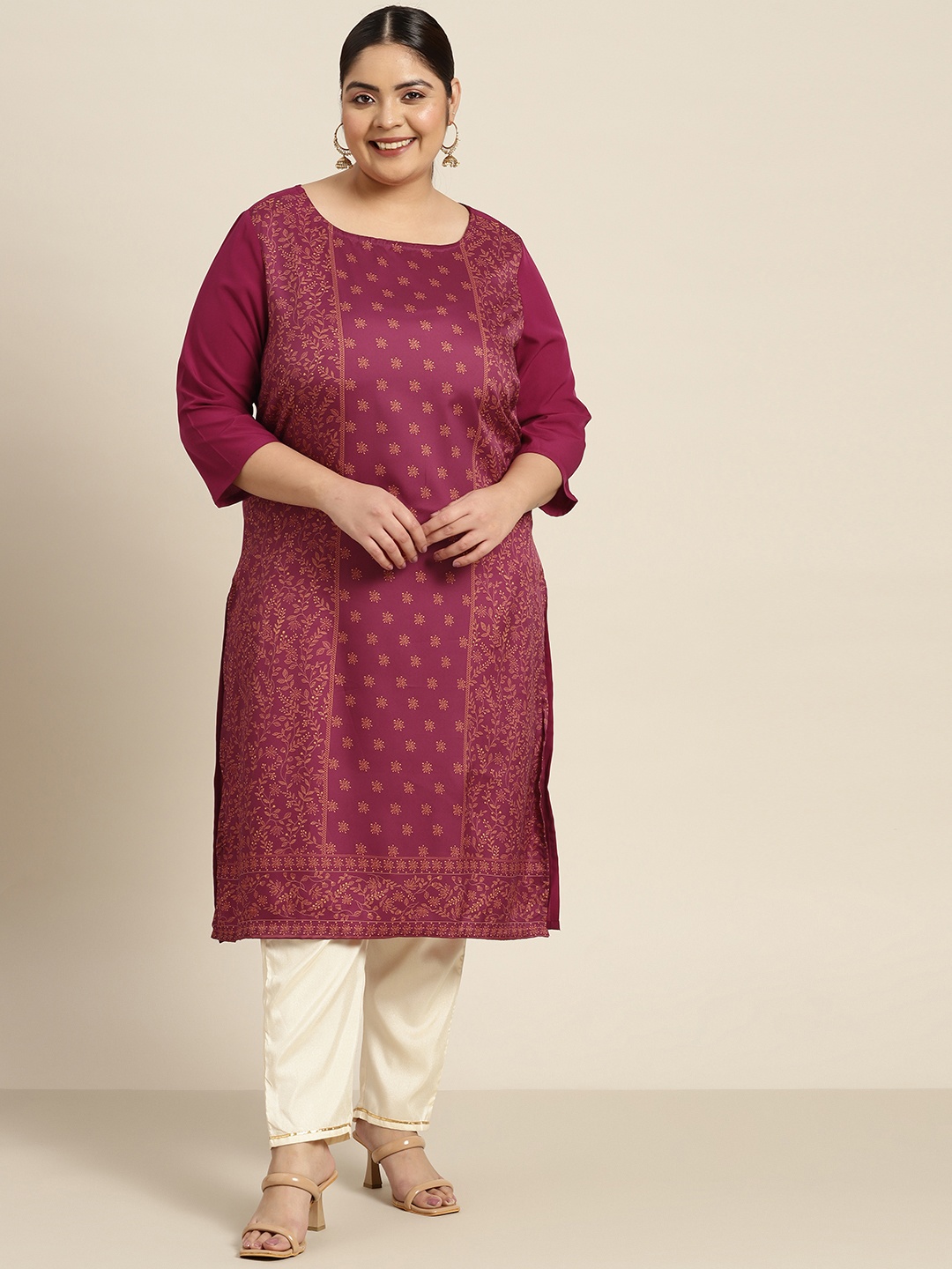 

Sztori Women Plus Size Ethnic Motifs Printed Kurta, Magenta