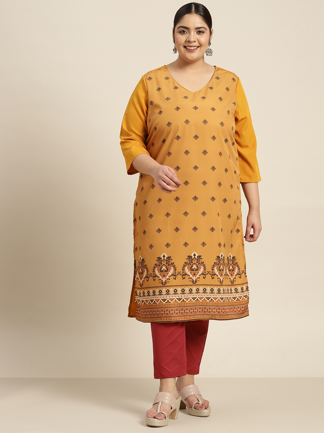 

Sztori Women Plus Size Ethnic Motifs Printed Kurta, Mustard