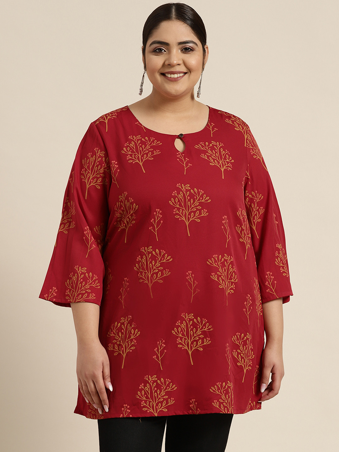 

Sztori Plus Size Maroon & Mustard Yellow Ethnic Motifs Printed Kurti